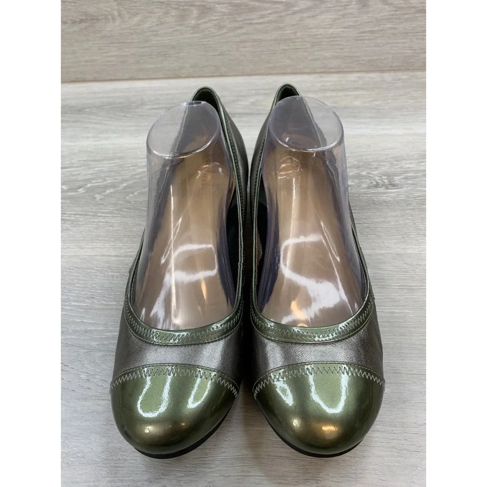 Cole Haan Air Tali Silver Metallic Leather Cap Toe Wedge Pumps 11 Comfort Shoes